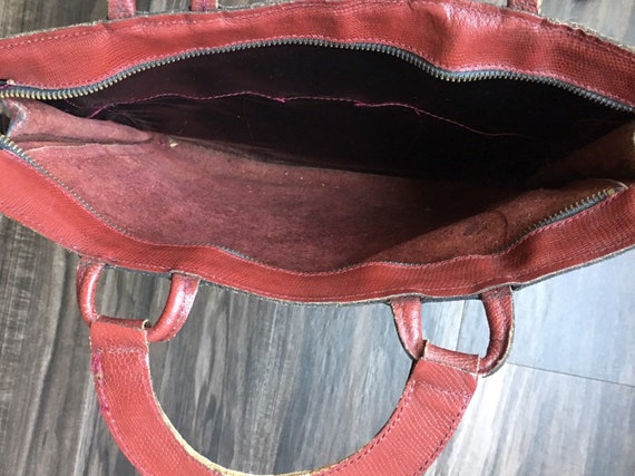 Vintage Red Leather Satchel, Vintage Crocodile Le… - image 5