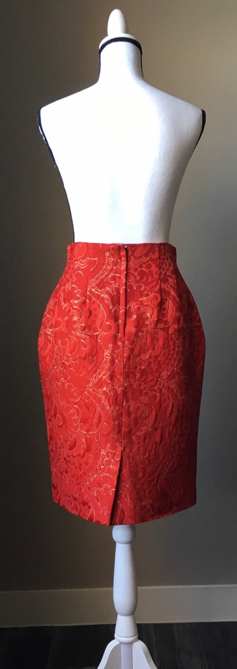 Vintage Ports International,1980s Red Brocade Skirt,1990s Red and Gold Brocade Skirt,1980s Formal Skirt,1990s Evening Skirt