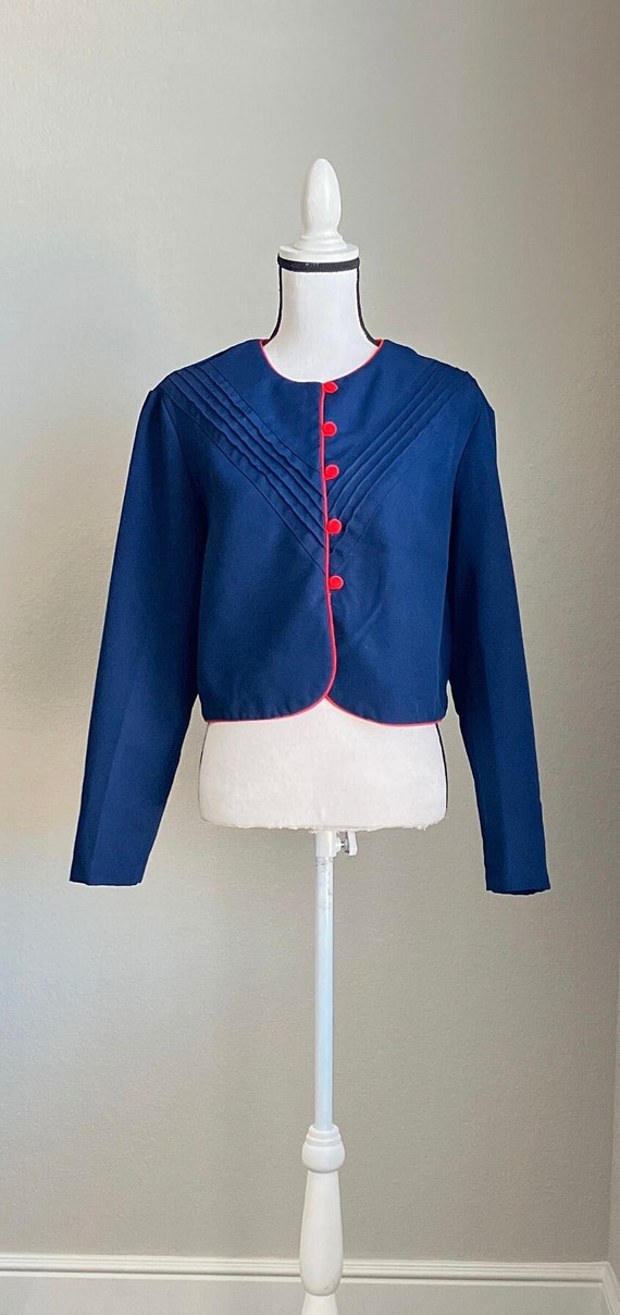 1970s Cropped Jacket, 1960s Navy Jacket with Red … - image 2