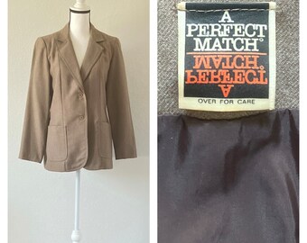 1970s Mocha Women's Blazer, Vintage Light Brown Jacket