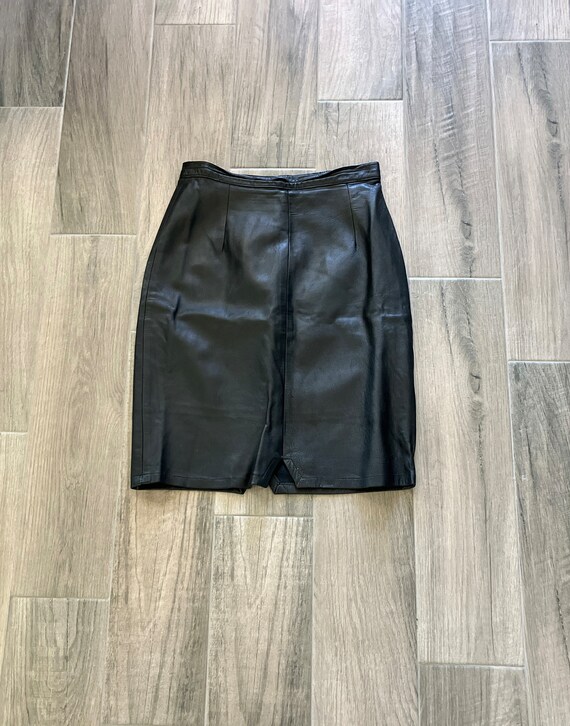 1980s Black Leather Skirt, Vintage Soft Leather P… - image 8