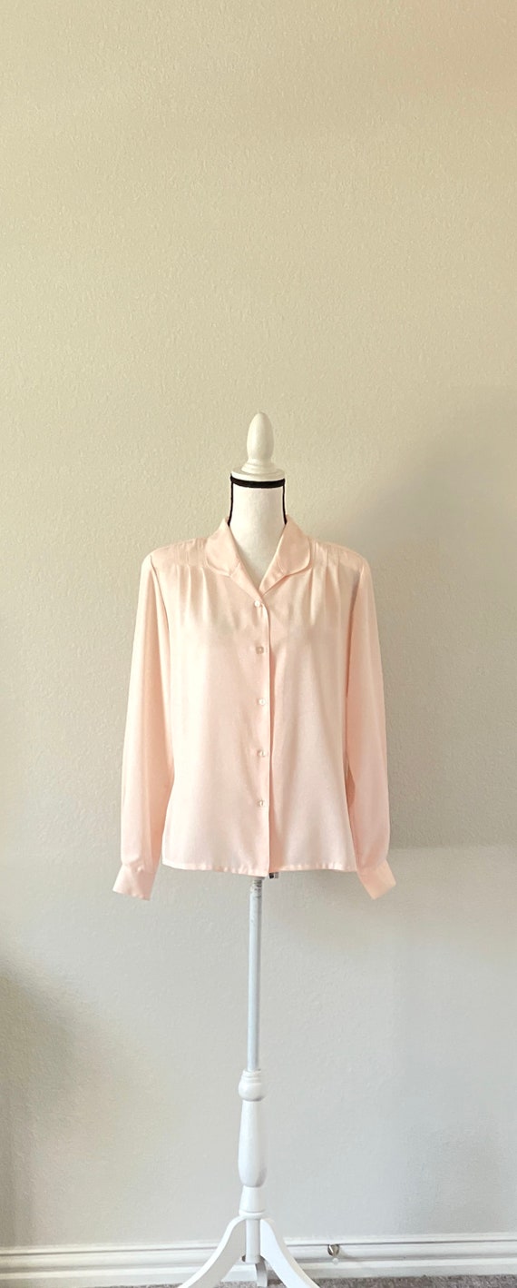 1980s Peach Blouse, 1980s Pintuck Pink Top - image 2