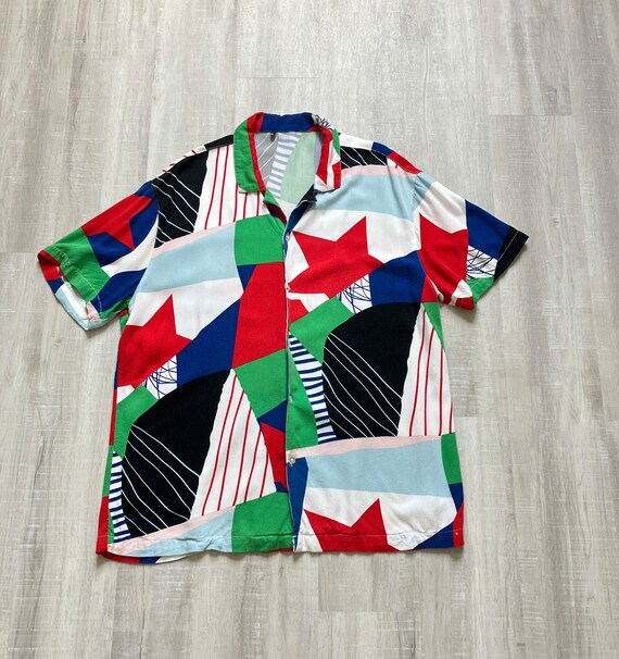 1990s Abstract Print Graphic Multicolored Shirt - image 7