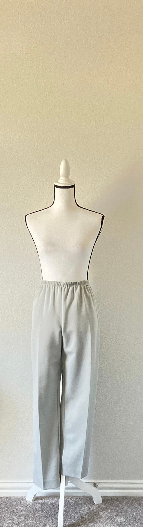 1970s Light Gray Pull On Pants, Vintage Elastic W… - image 2