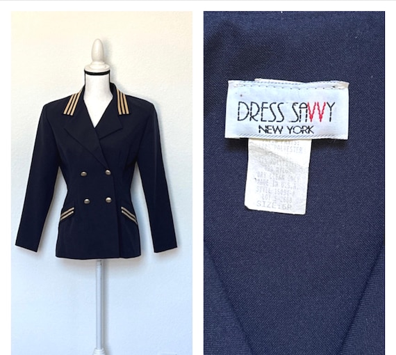 1980s 1990s Navy and Gold Nautical Double Breaste… - image 1