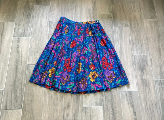 1980s Pleated Floral Skirt, 1990s High Waisted Fu… - image 8