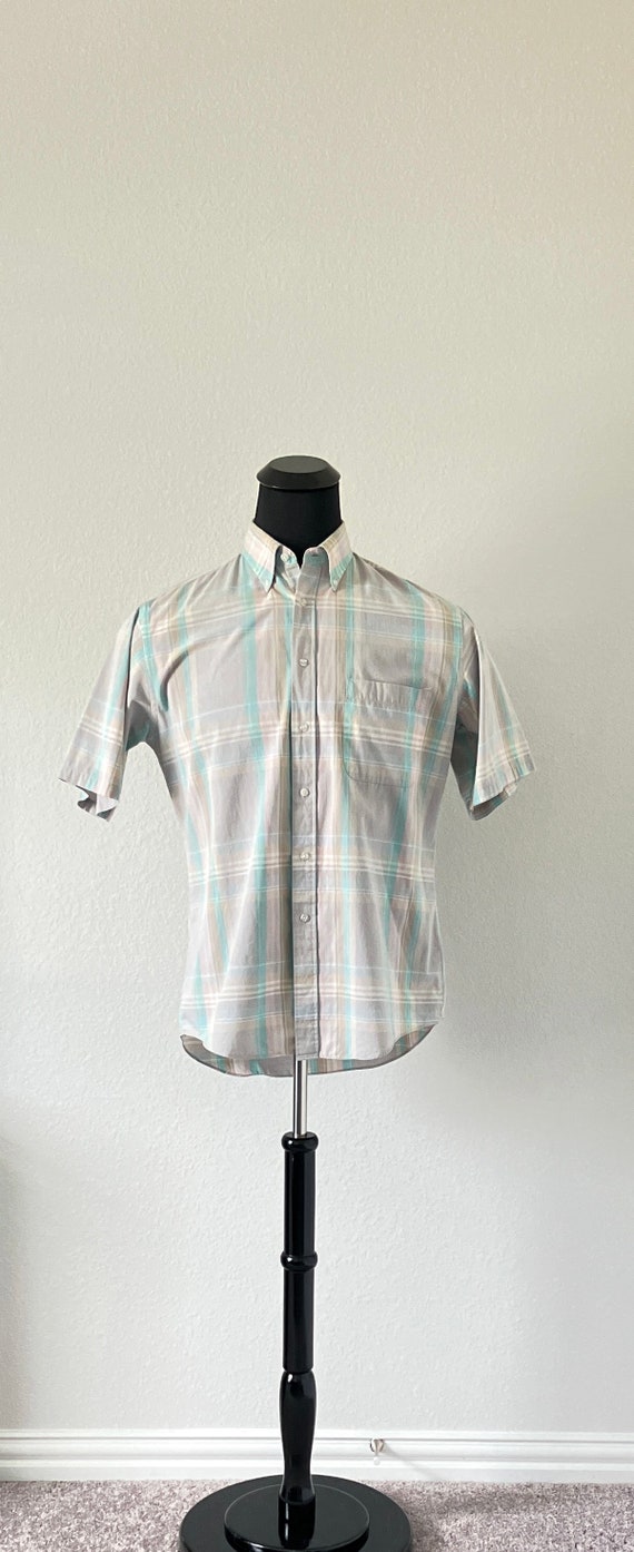 1990s Plaid Button Down, Vintage Cotton Short Sle… - image 2