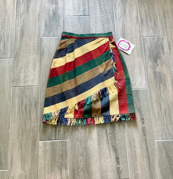 Deadstock Vintage Skirt, 1990s Striped Faux Wrap … - image 7