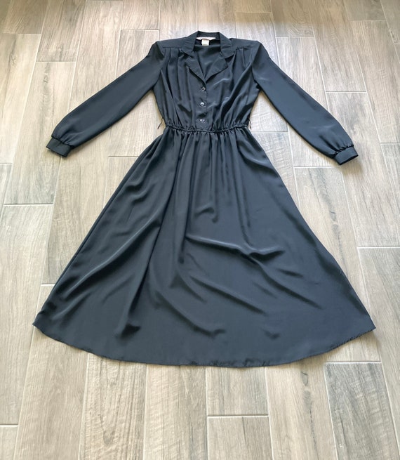 1980s Black Shirt Dress, 1990s Dress with Pleated… - image 8