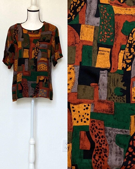 1990s Colorful Abstract Shell Top - image 1