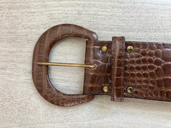1980s Wide Faux Leather Belt, Vintage Croc Emboss… - image 5
