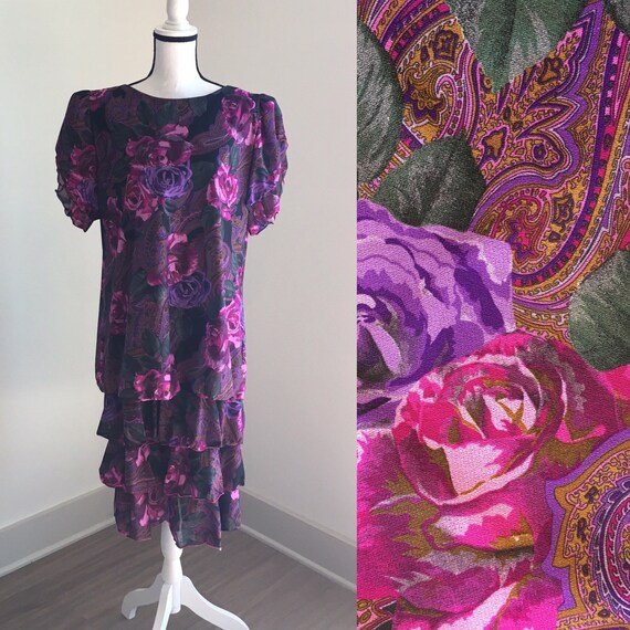 Vintage MCS Ltd,1980s Purple Chiffon Dress,1980s F