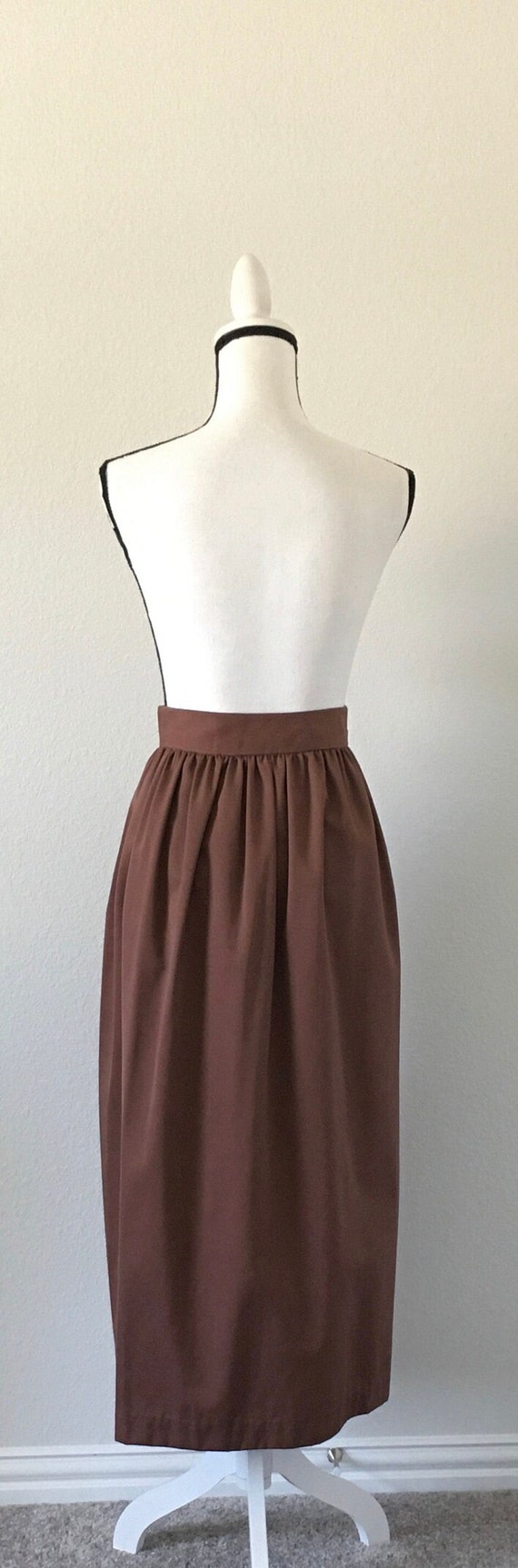 1980s Brown Button Down Skirt, 1970s Cotton Midi … - image 4