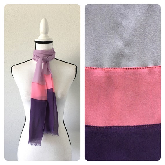 1950s Colorblock Scarf, Vintage Pink and Purple L… - image 1