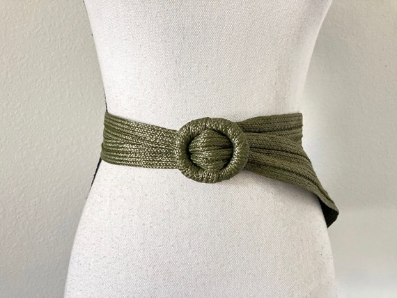 1970s Green Raffia Belt, 1980s Sage Straw Cinch B… - image 1