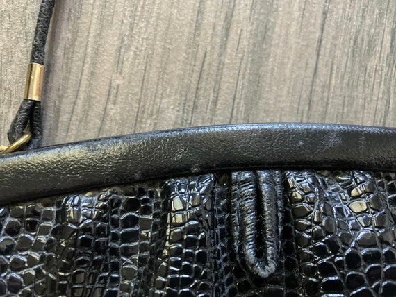 1980s Black Faux Croc Handbag, Vintage Vegan Leat… - image 7