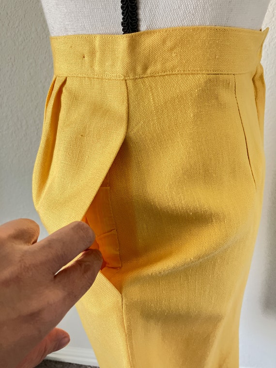 1960s Yellow Straight Skirt, Vintage Linen Blend … - image 5