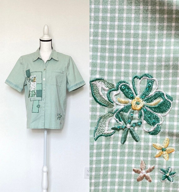 1990 年代のアップリケ付きギンガム シャツ - Etsy 日本