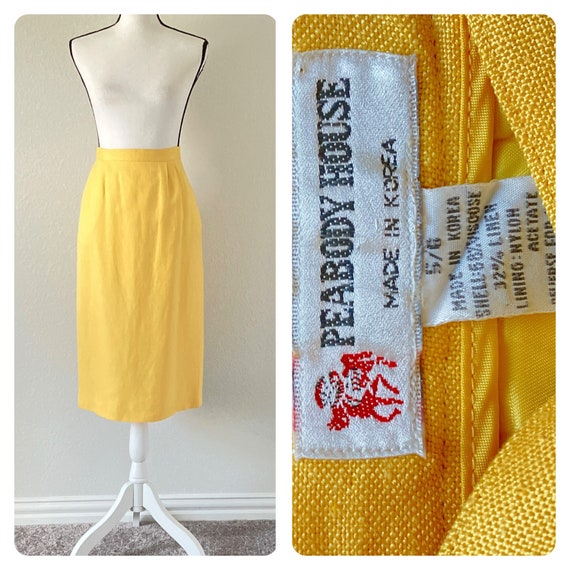 1960s Yellow Straight Skirt, Vintage Linen Blend … - image 1