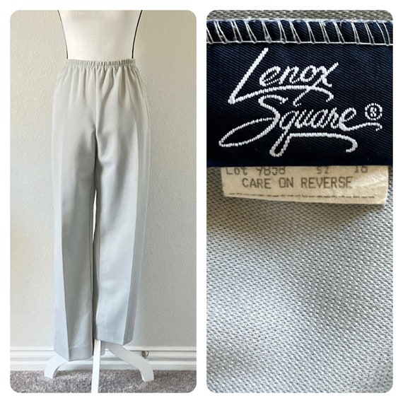 1970s Light Gray Pull On Pants, Vintage Elastic W… - image 1