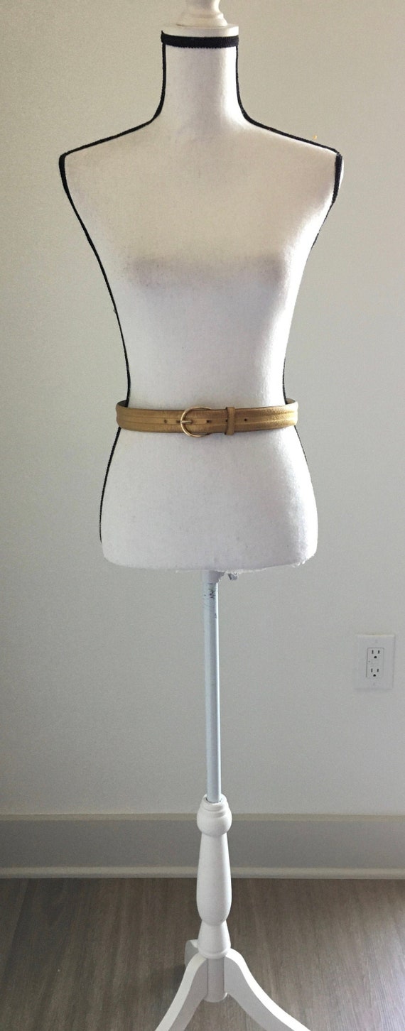 1970s Gold Snakeskin Belt, Vintage Vegan Leather M