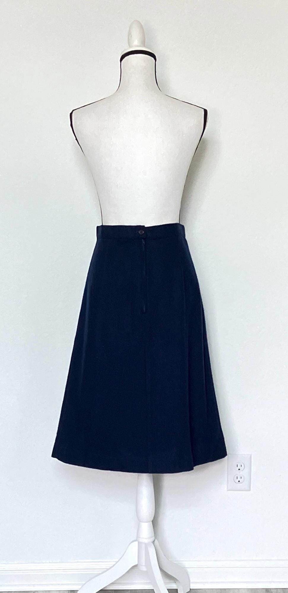 Jupe En Laine Bleu Marine Style Années 60 MOD - Taille 12 Avec Ceinture Dorée - Milly Of NY
