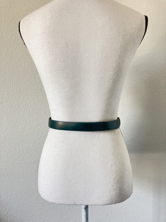 1980s Green Slim Leather Belt, Vintage Leather an… - image 4