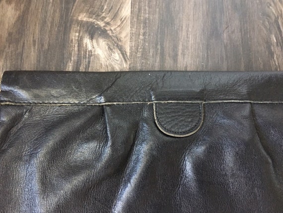 1980s Black Leather Clutch, Vintage Matte Black C… - image 9