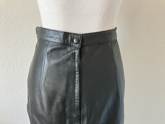 1980s Black Leather Skirt, Vintage Soft Leather P… - image 6