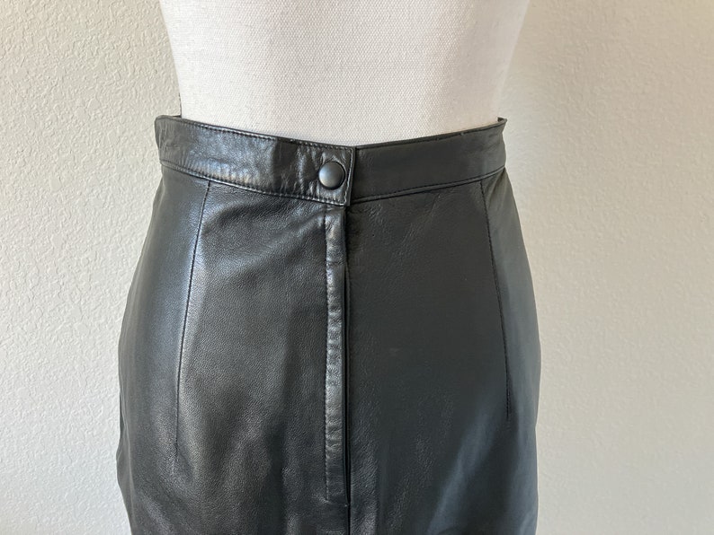 1980s Black Leather Skirt, Vintage Soft Leather Pencil Skirt image 6