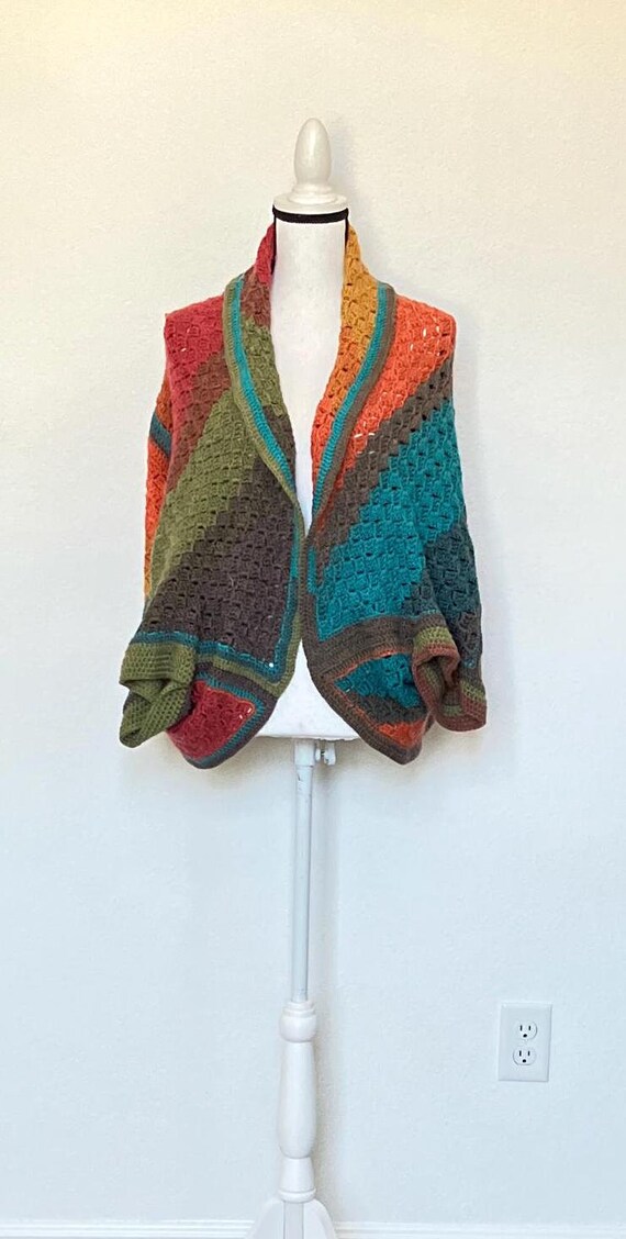 1970s Hand Knit Open Shawl