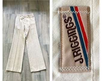 1980s Light Beige Wide Leg Trousers, Vintage Creased Slacks