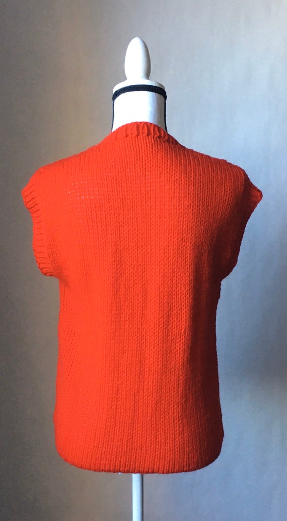 1980s Red Hand Knit Sweater, Vintage Cap Sleeve S… - image 3