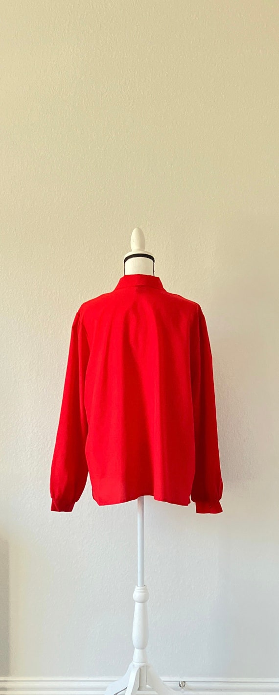 1980s Red Pleated Blouse, Vintage Plus Size Blouse - image 6