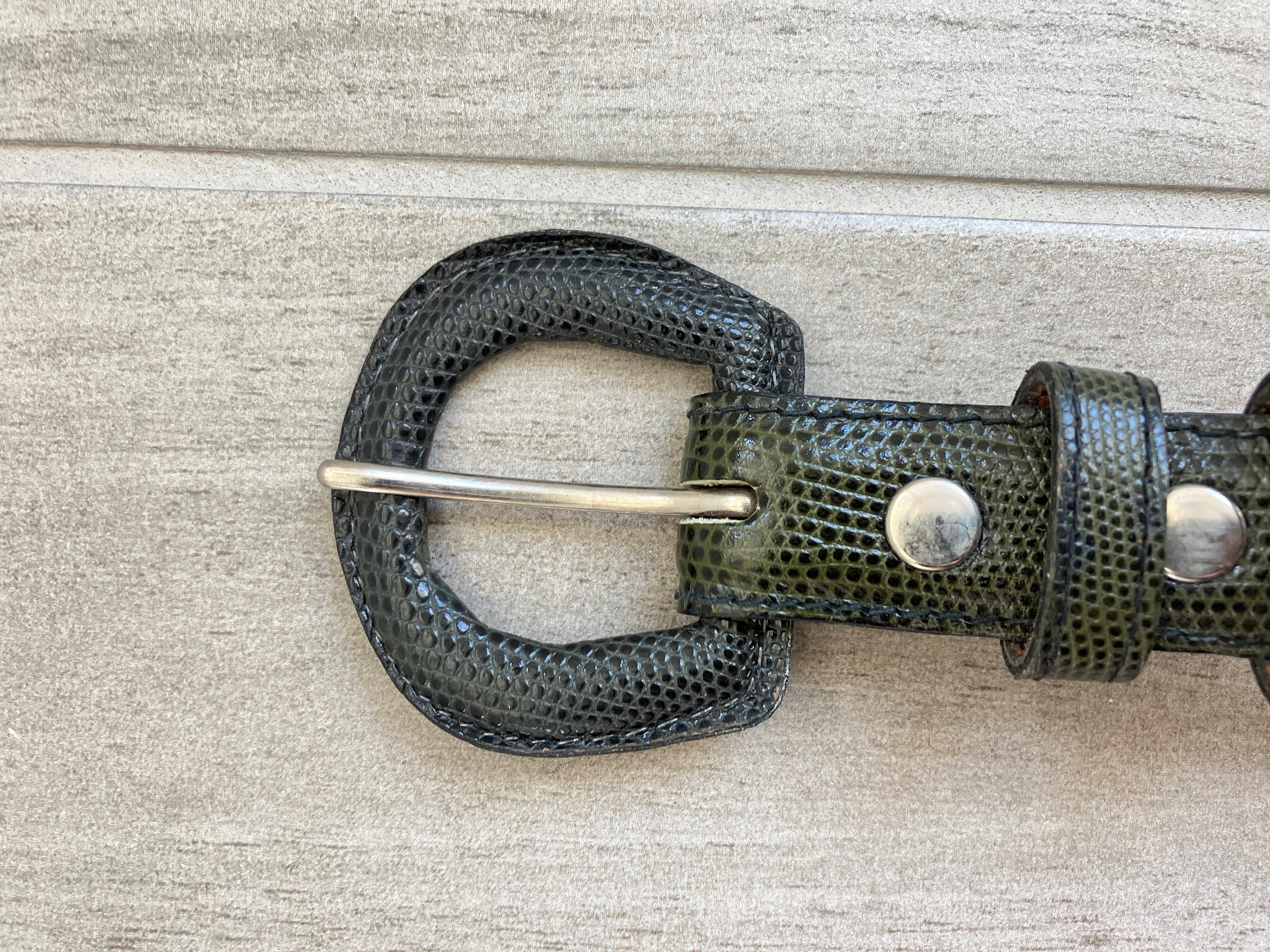 1980s Olive Lizard Skin Belt, Vintage Green Leather Belt - Etsy