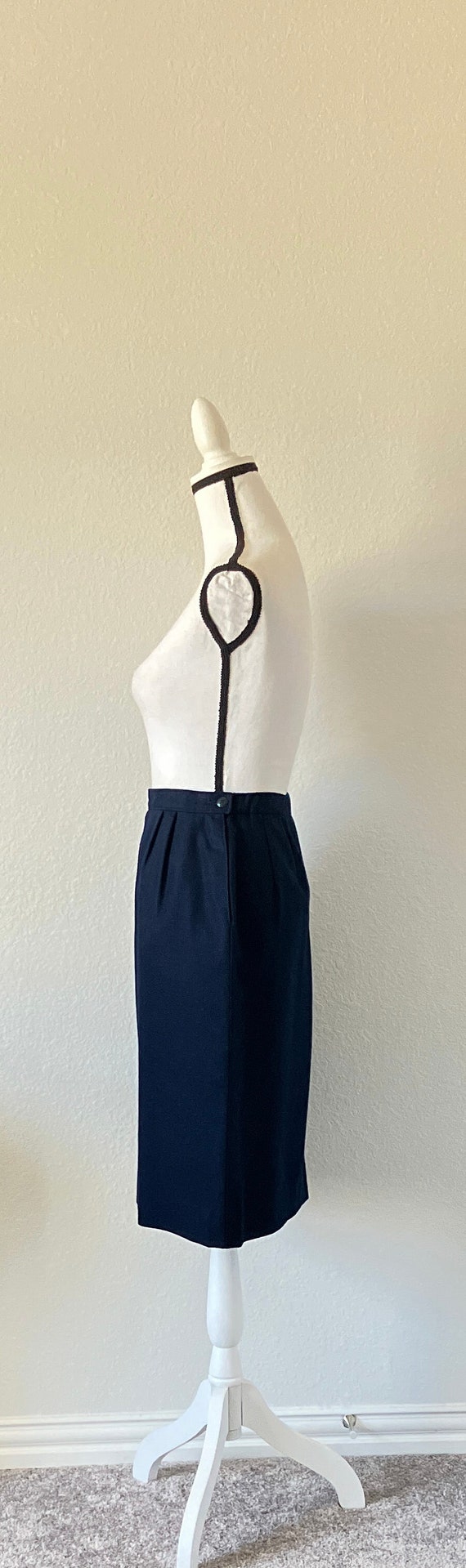 1980s Navy Wool Skirt, Vintage Dark Blue Knee Ski… - image 4