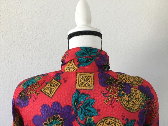 1980s Bright High Neck Blouse, Vintage Colorful T… - image 6