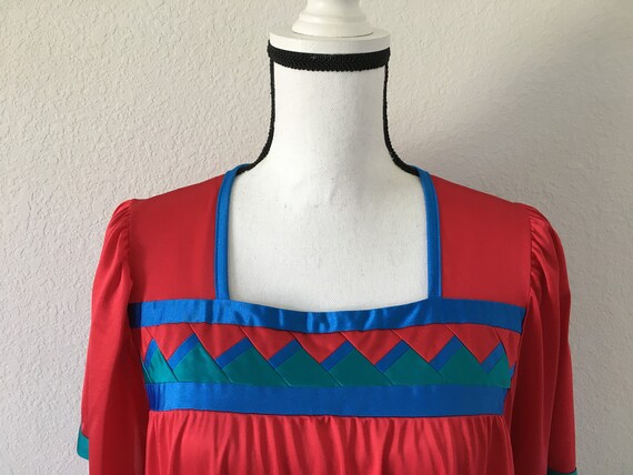 1970s Red Satin Nightgown, Vintage Colorful Sleep… - image 3