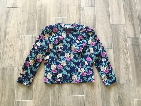 1990s Dark Floral Blazer, Vintage Cropped Jacket - image 7