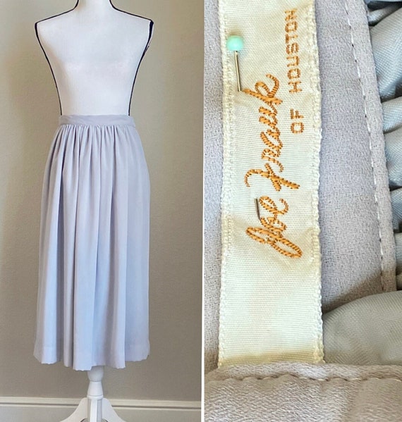 1980s Pleated Midi Skirt, Vintage Light Gray Lined