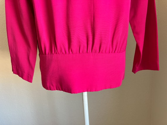 1980s Fuchsia Surplice Blouse, Vintage Pleated Bl… - image 8