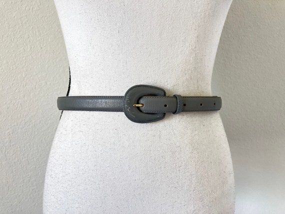 1980s Gray Leather Belt, Vintage Slim Concrete Belt
