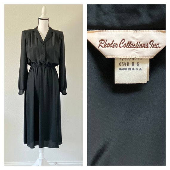 1980s Black Shirt Dress, 1990s Dress with Pleated… - image 1