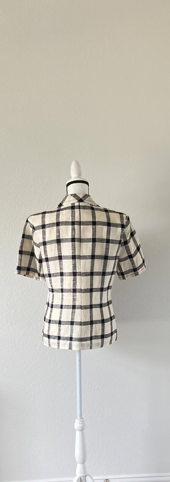 1990s Linen Short Sleeve Blazer, Vintage Windowpa… - image 6