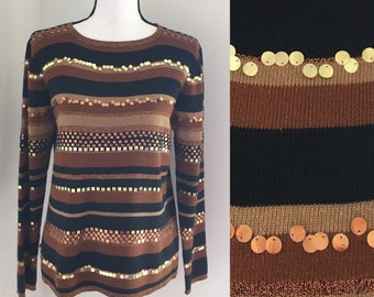 1990s Mixed Metallic Sweater, Vintage Sweater with Sequins