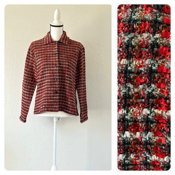 1990s Plaid Shacket, Vintage Chenille Shirt Jacket