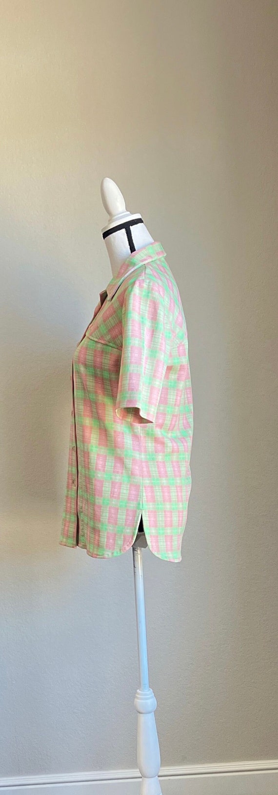 1950s Hand Made Plaid Top, 1960s Pastel Tunic Blo… - image 5