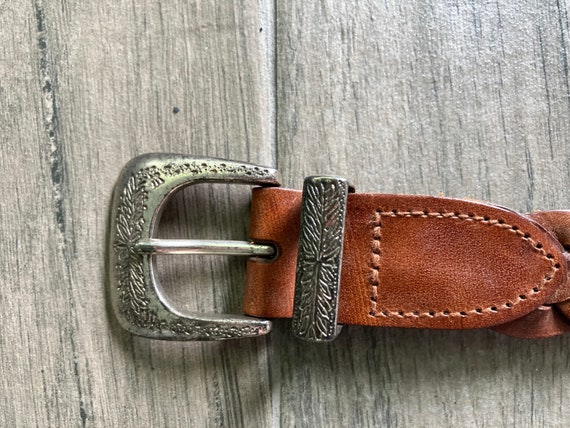 1980s Braided Leather Belt, Vintage Woven Belt - image 5