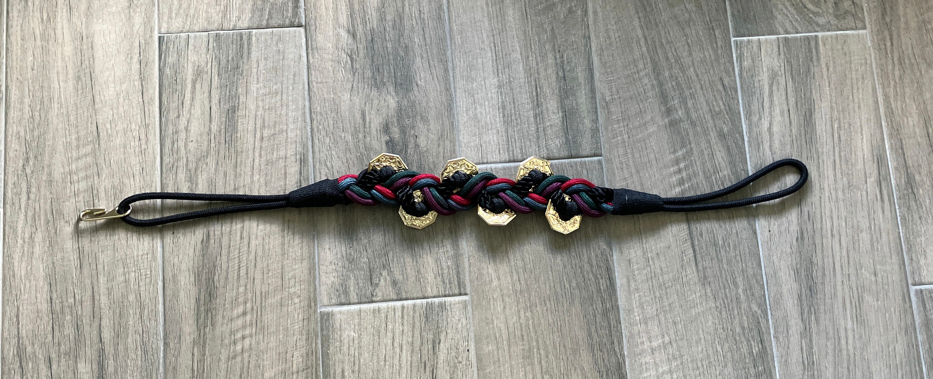 1980s Colorful Braided Rope Belt, Vintage Gold Medallion 