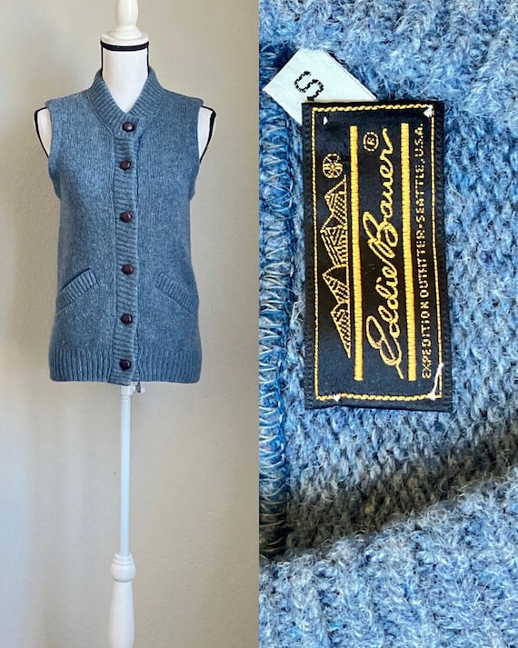 1990s Wool Sleeveless Sweater, Vintage Blue Gray S